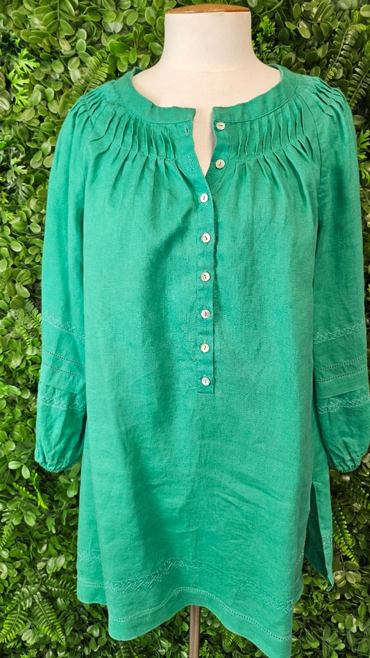 Blue Illusion Green Linen Blouse (10)