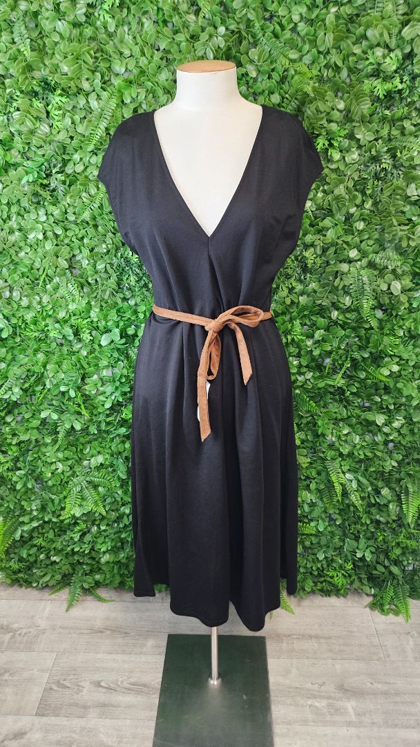 Zara Black Suede Belt Dress BNWT (12)