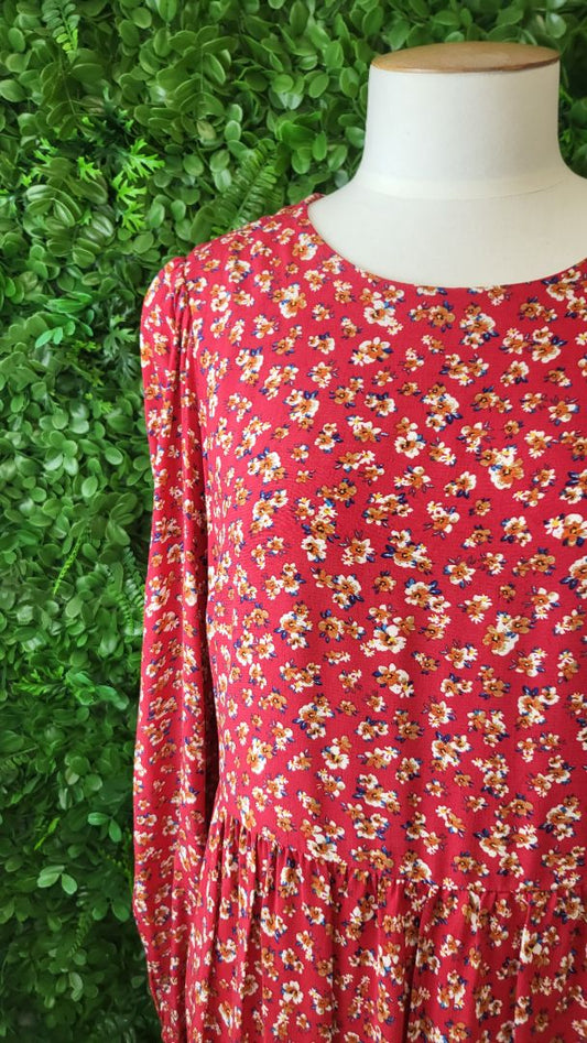 Forever New Red Floral Tier Dress (10)