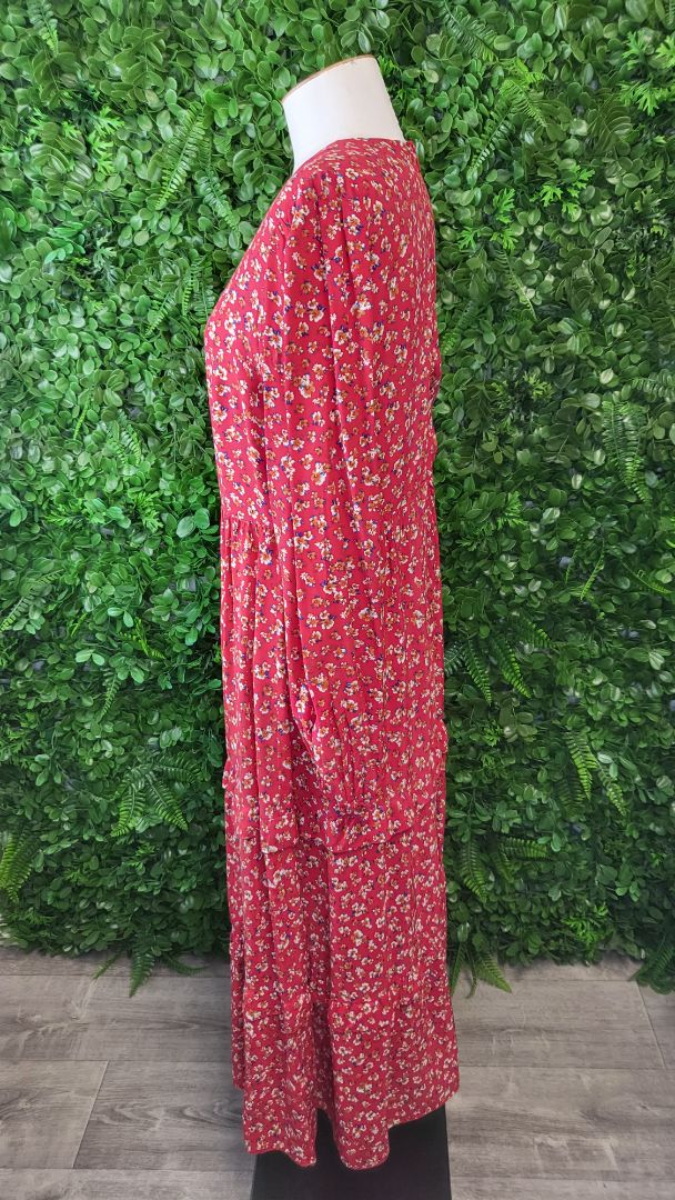 Forever New Red Floral Tier Dress (10)