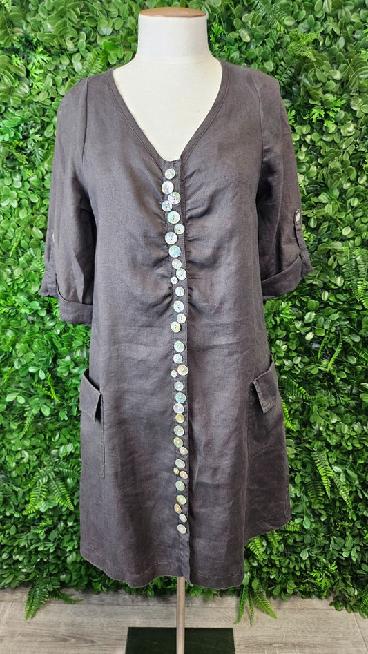 Marilyn Seyb Brown Linen Blend Dress (10)