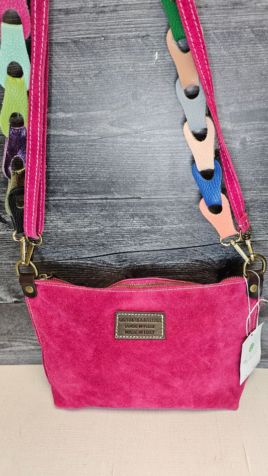 Borse In Pelle Fuschia Suede Shoulder Bag (31cmx25cmx 4cm)