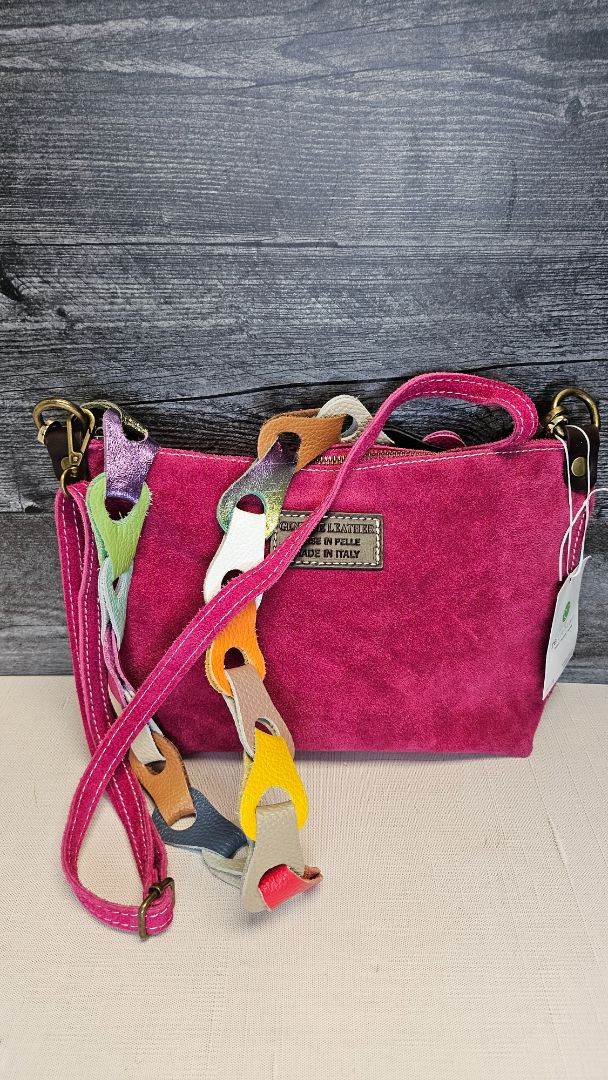 Borse In Pelle Fuschia Suede Shoulder Bag (31cmx25cmx 4cm)