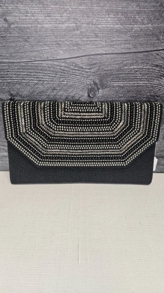 Blue Illusion Black Beaded Clutch (25cmx15cm)