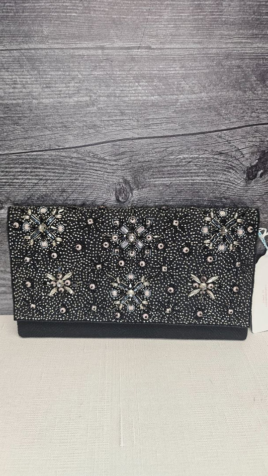 Blue Illusion Black Beaded Clutch BNWT (26x15cm)