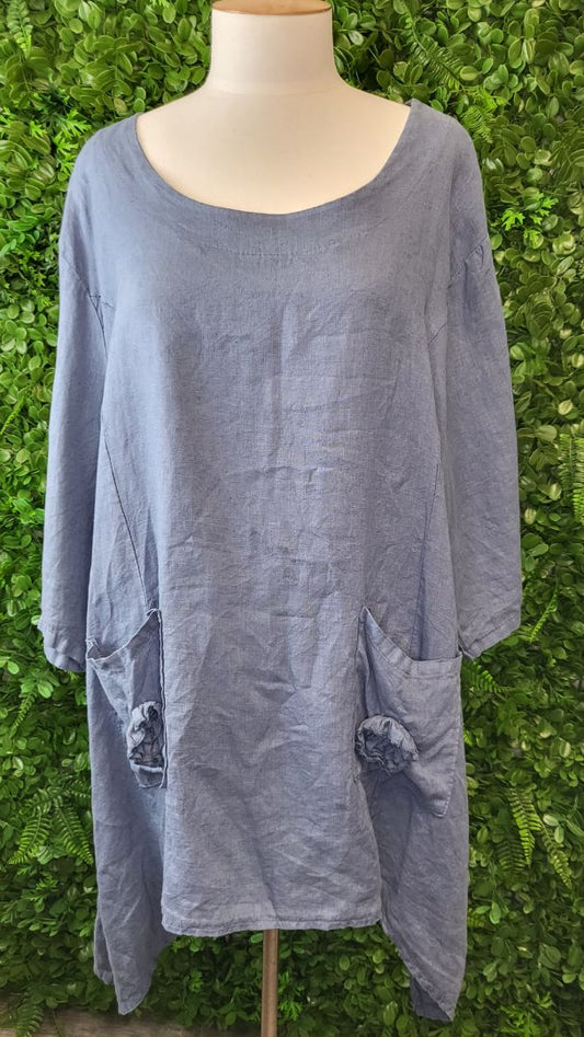 Made In Italy Light Blue Linen Top (18-20)