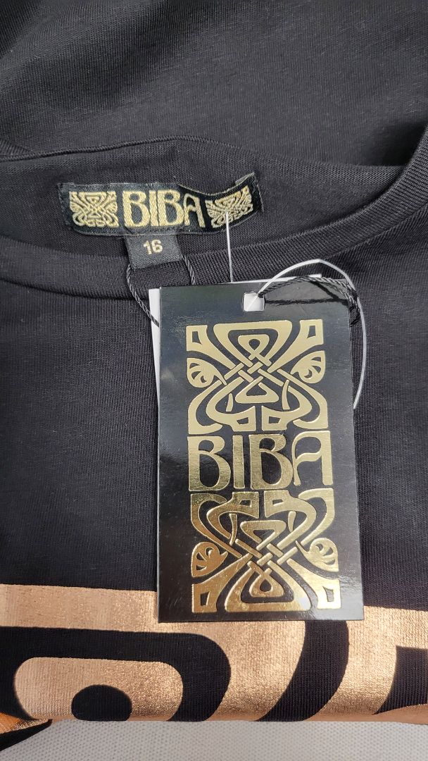 Biba Black Metallic Motif Tee BNWT (14-16)