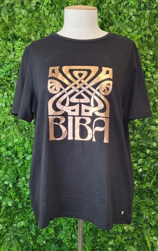 Biba Black Metallic Motif Tee BNWT (14-16)