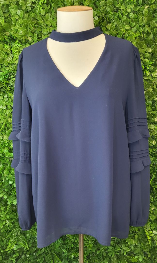 Fate+Becker Navy Pleat Sleeve Top (14)