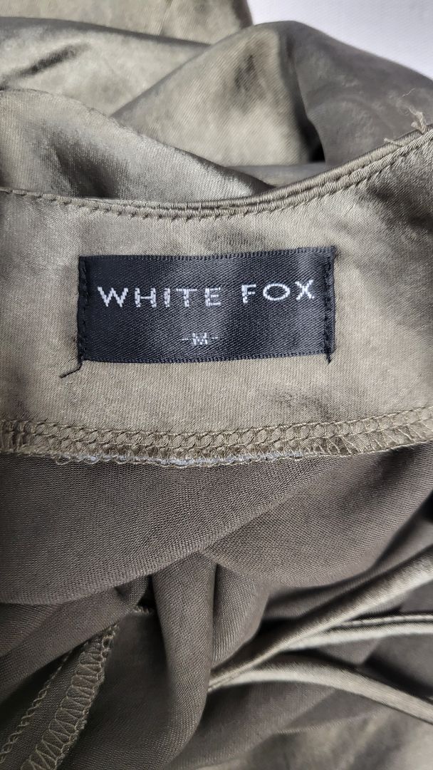 White Fox Khaki Satin Slip Dress (10)