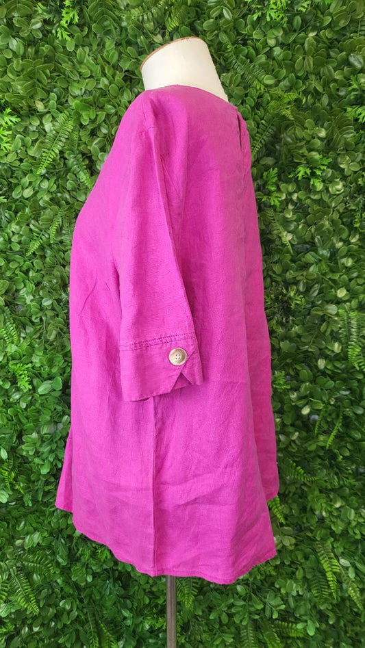 Jacqui.E Fushia Pink Button Sleeve Top (18)