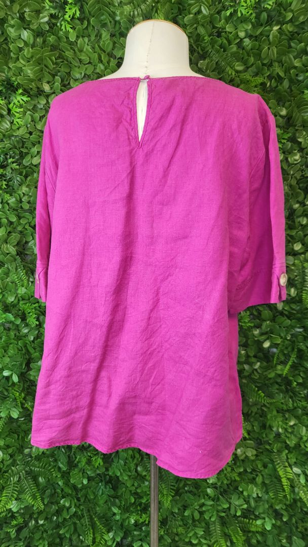 Jacqui.E Fushia Pink Button Sleeve Top (18)