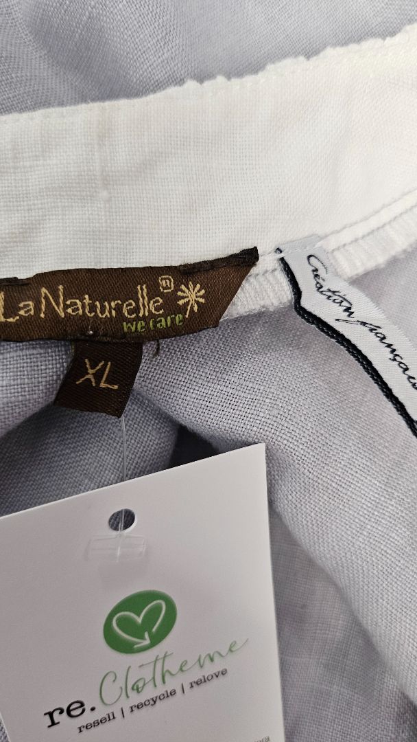 La Naturelle Grey/White Linen Shift Dress (12-14)