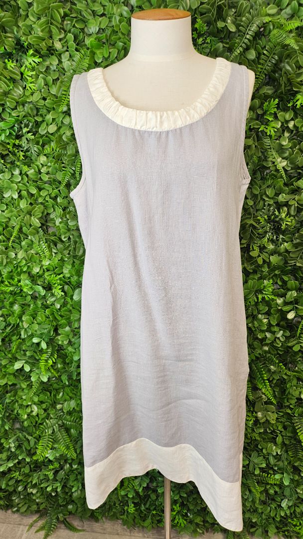 La Naturelle Grey/White Linen Shift Dress (12-14)