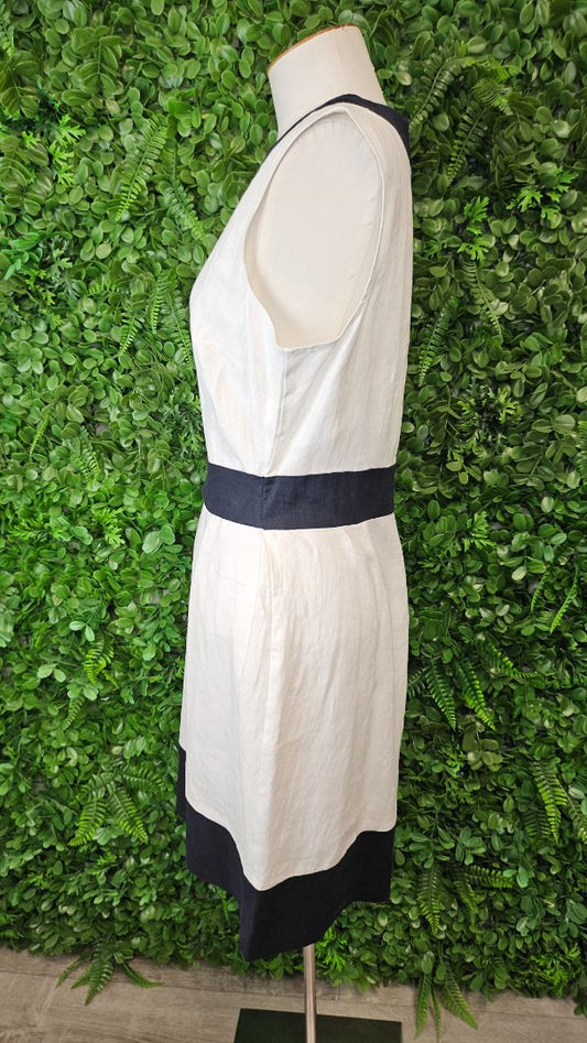 Hobbs London White/Navy Linen Tie Dress (12)