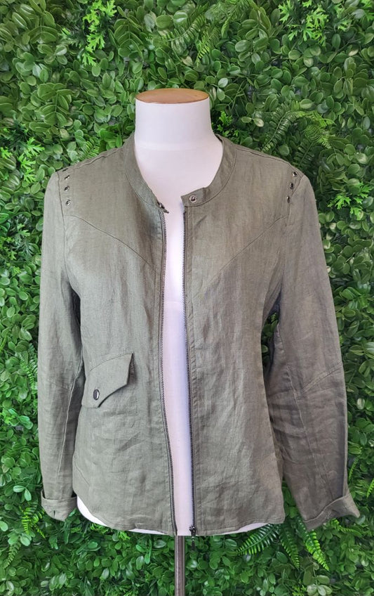 Vassalli Olive Eyelett Linen Jacket (8)