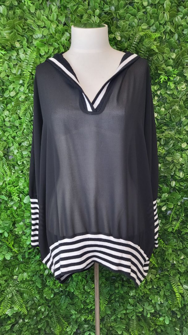 Classified Black/White Sheer Hooded Top (14)