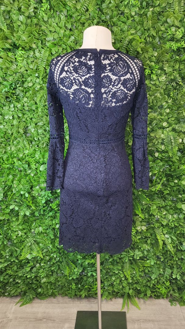 Witchery Blue Lace Flare Sleeve Dress (6)