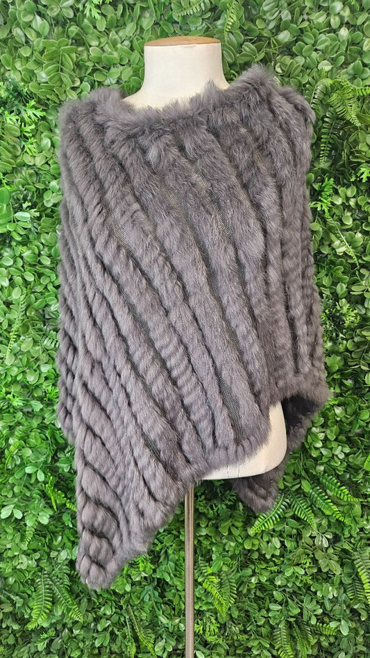 Alice & Lily Brown Rabbit Fur Poncho (O/S)