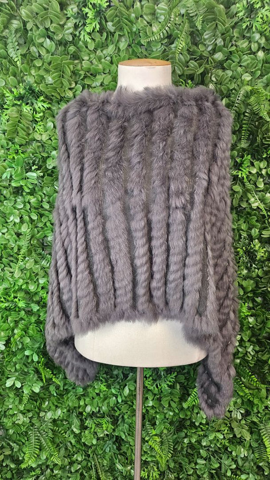 Alice & Lily Brown Rabbit Fur Poncho (O/S)