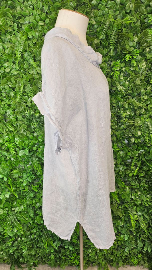 Puro Lino Pale Grey Linen Top (14-16)