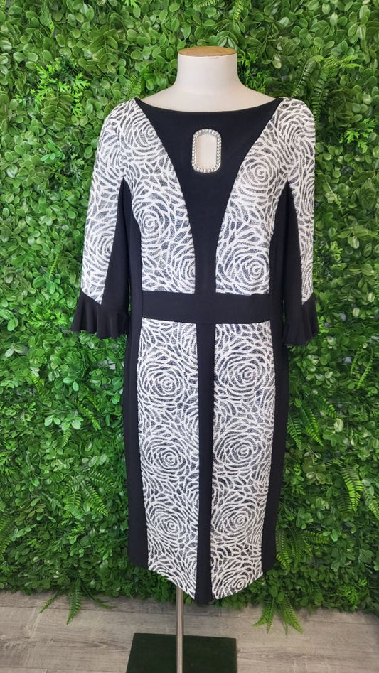 Joseph Ribkoff Black/White Pearl Insert Dress (14)