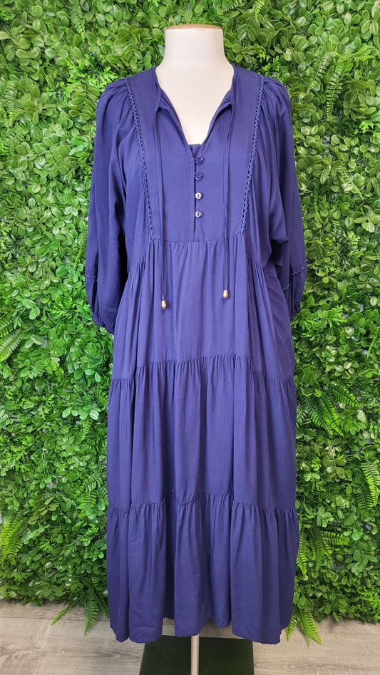 Boho Aus Navy Tier Midi Dress BNWT (10)