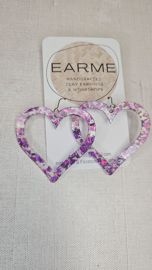 Earme Purple Glitter Heart Earring NEW