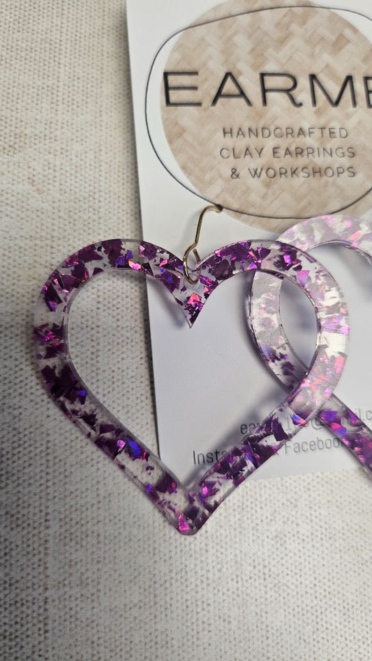 Earme Purple Glitter Heart Earring NEW
