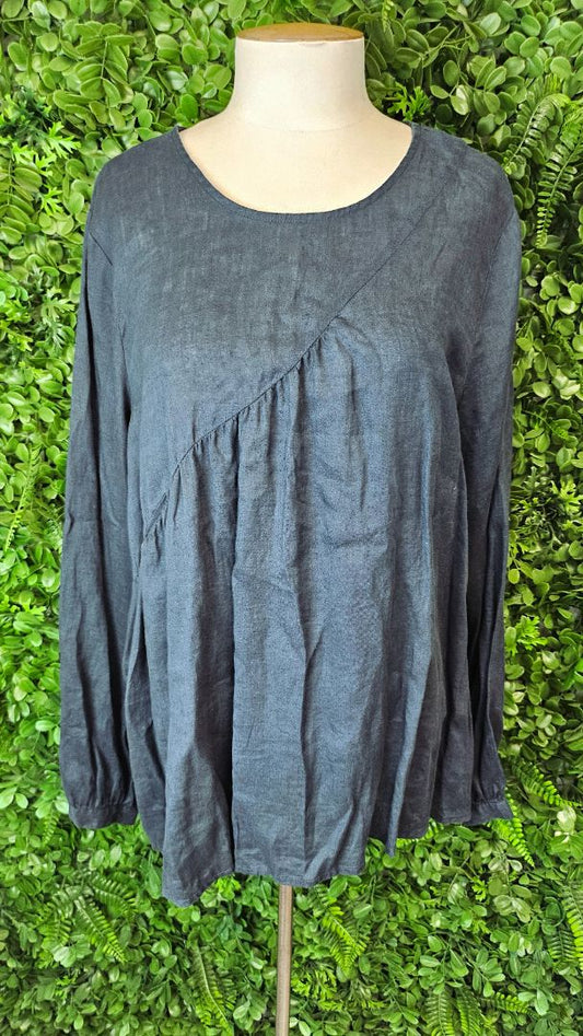 Eb & Ive Petrol Linen Top (14-16)