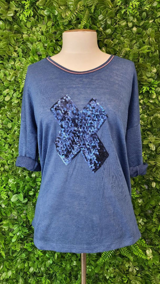Threadz Blue Sequin Detail Top (10-12)