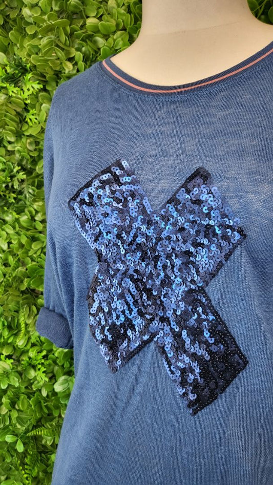 Threadz Blue Sequin Detail Top (10-12)