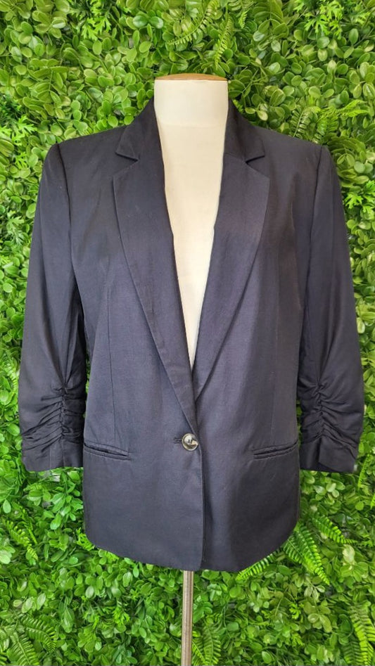 Jacqui.E Navy Ruched Sleeve Blazer (12)