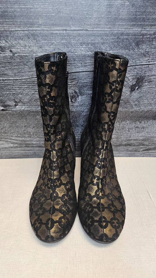 Hogl Black/Gold Suede Print Boot (38)