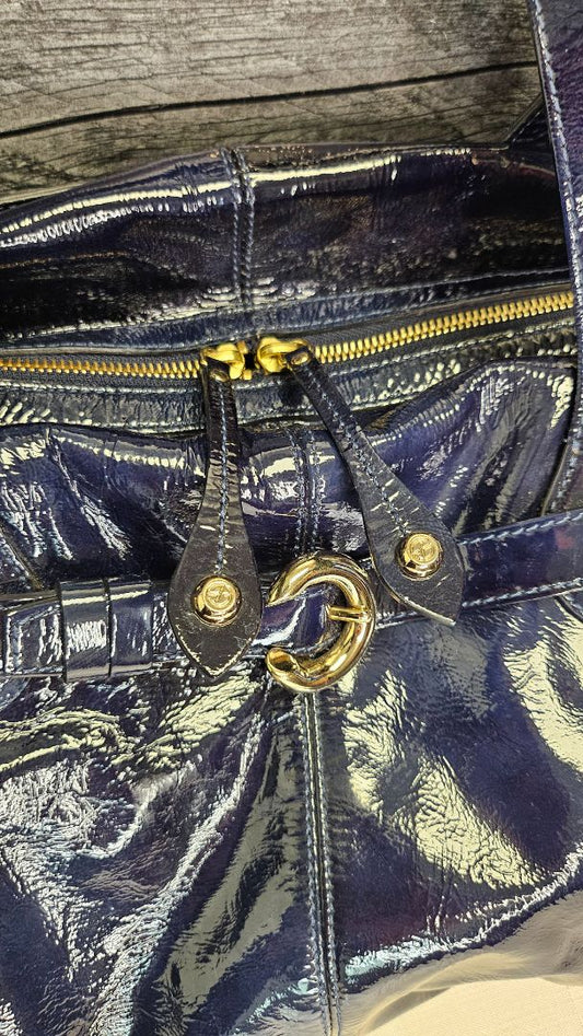 Francesco Biasia Navy Patent Leather Bag (37cmx30x13cm)