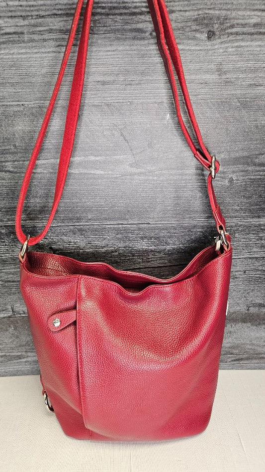 Milleni Raspberry Red Leather Tote Bag (30cmx25x10)