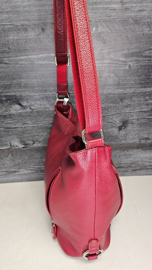 Milleni Raspberry Red Leather Tote Bag (30cmx25x10)