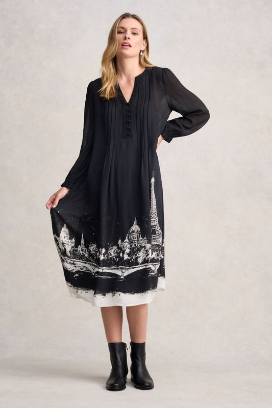 Blue Ilusion Black Paris Print Dress (10-12)
