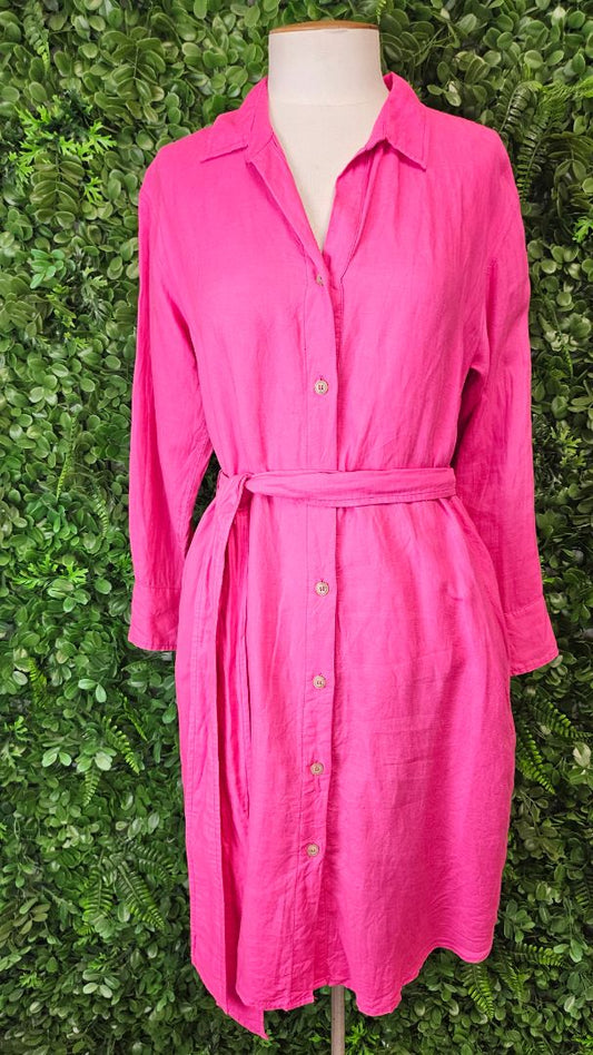 Trenery Fushia Pink Linen Blend Dress (8)