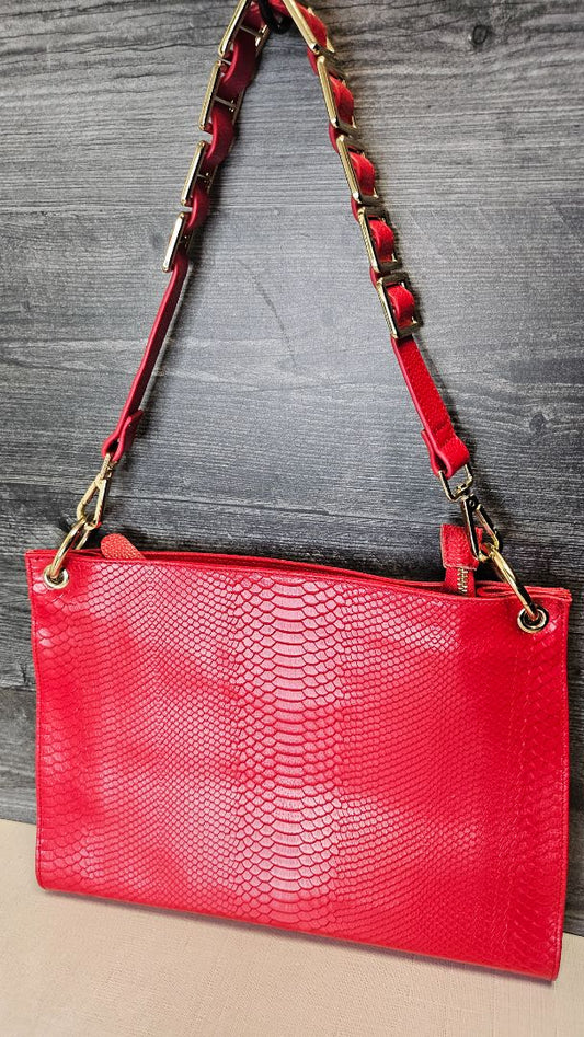 Strada Red Leather Shoulder Bag (35x26cm)