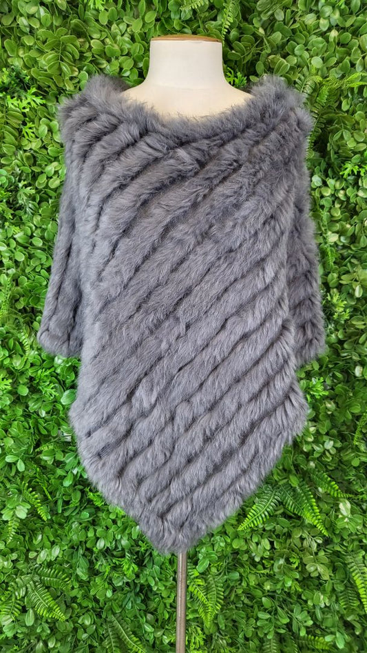 Random Grey Rabbit Fur Poncho (8-14)