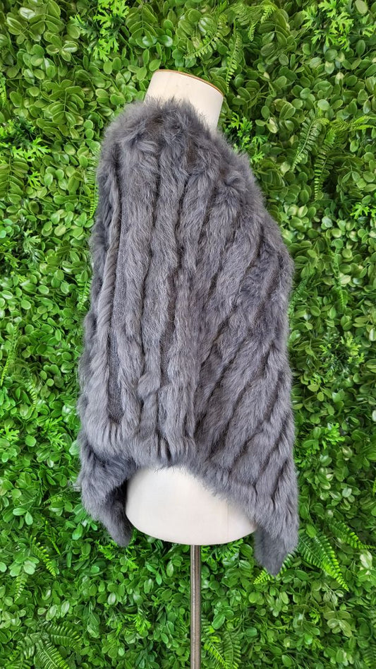 Random Grey Rabbit Fur Poncho (8-14)