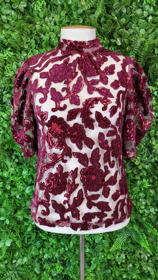 Anthropologie Burgundy Velvet Top (8)