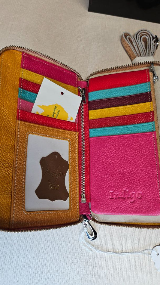 Indigo Multi Leather Wallet/Bag BNWT 21x12x3cm