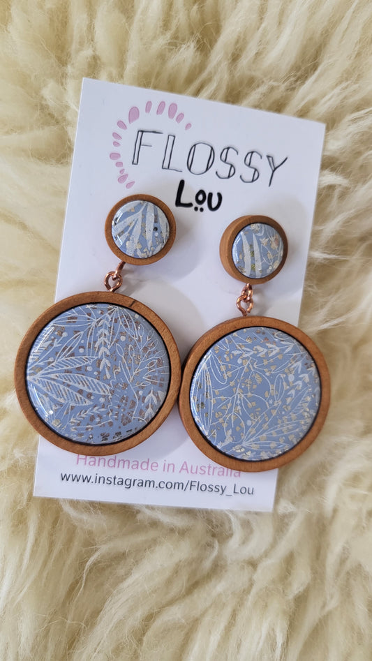 Flossy Lou Blue Round Wooden Earring NEW