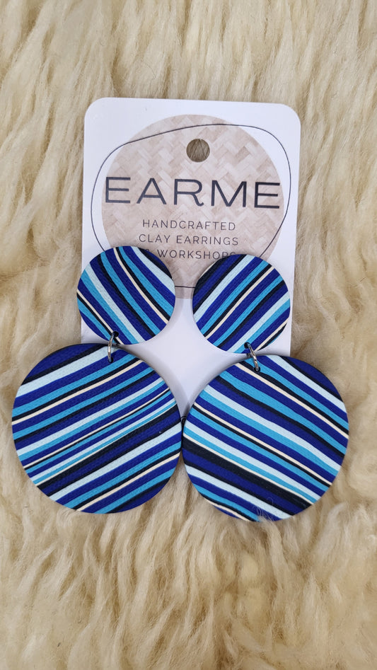 Earme  Circular Blue Stripe Earrings BNWT