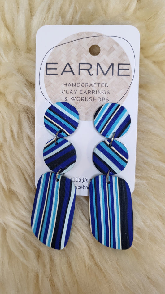 Earme Blue Stripe Dangle Earrings BNWT