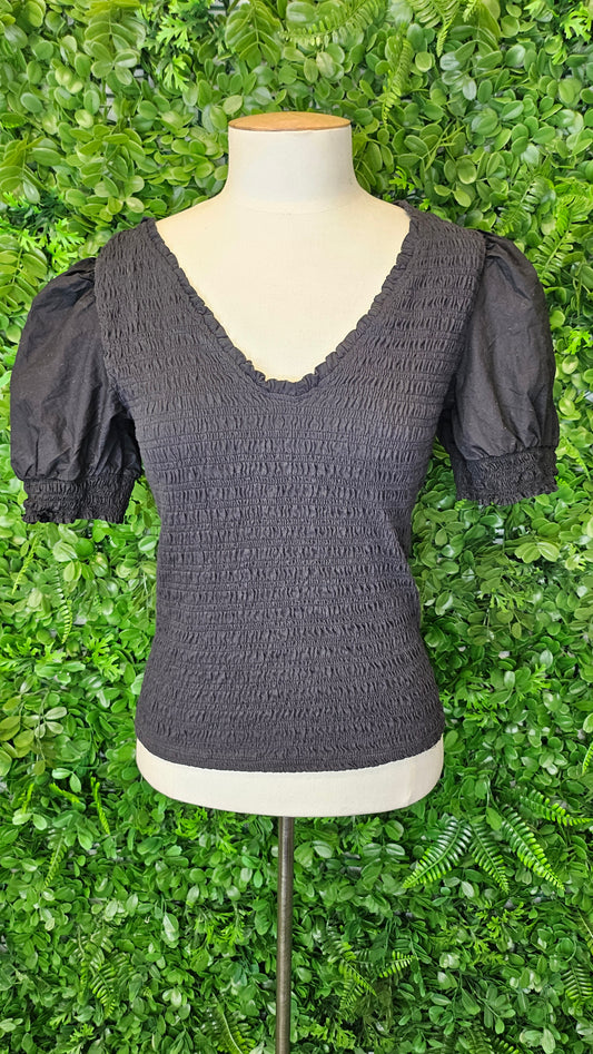Forever New Black Shirred Top (10)