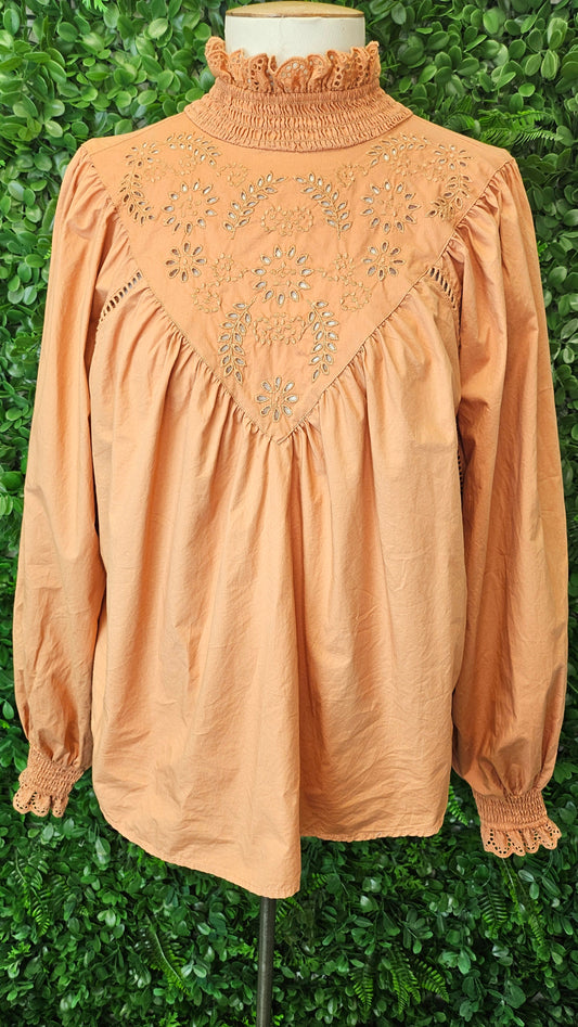 Unknown Tan Shirred Neck Top (10-12)