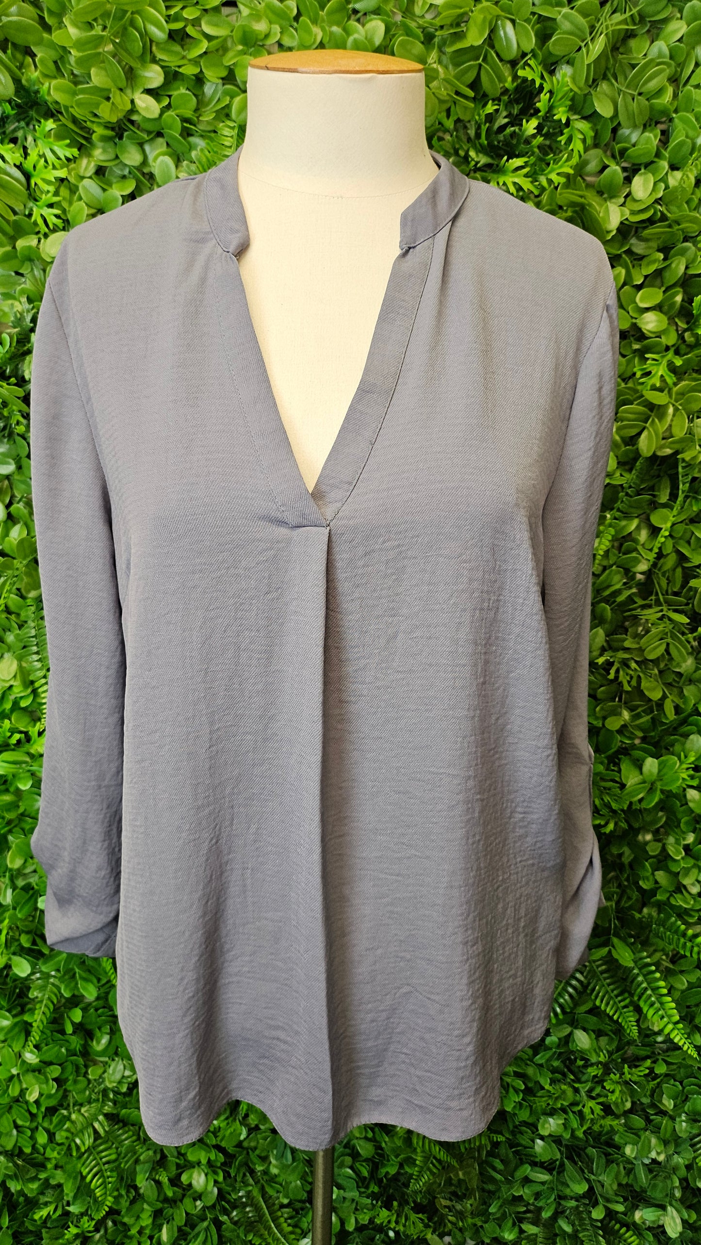 New Look Grey Collarless Blouse (14)